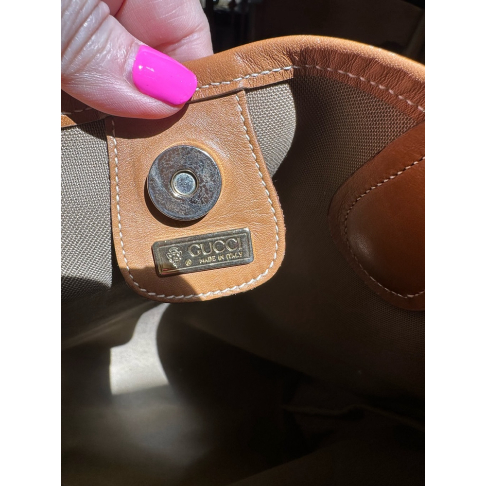 Gucci Tan Leather and Coated Canvas Sherry Line Micro GG Large Tote Bag - Picture 12 of 13